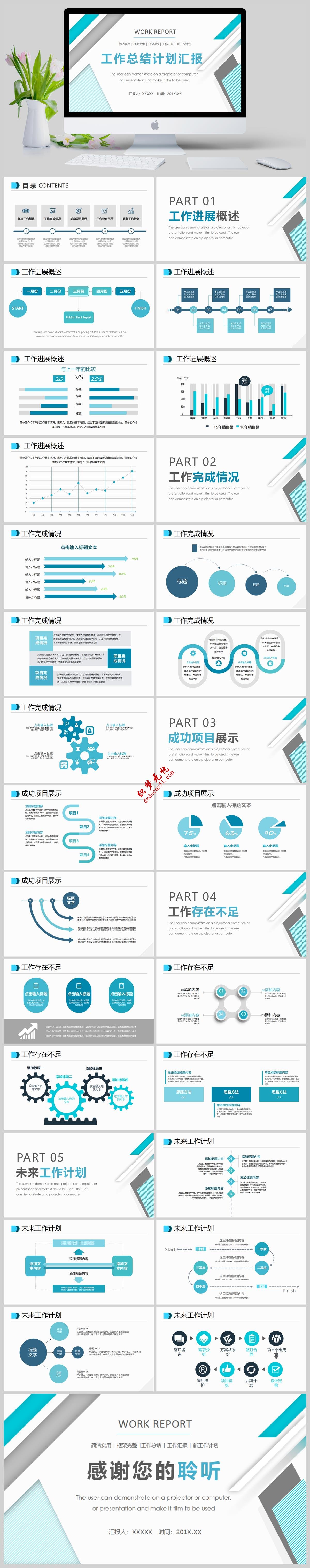 工作汇报总结个人述职PPT模板下载