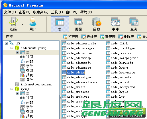 使用Navicat查看DedeCMS数据库结构