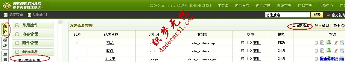 dedecms新建内容模型以及如何添加字段(图1)