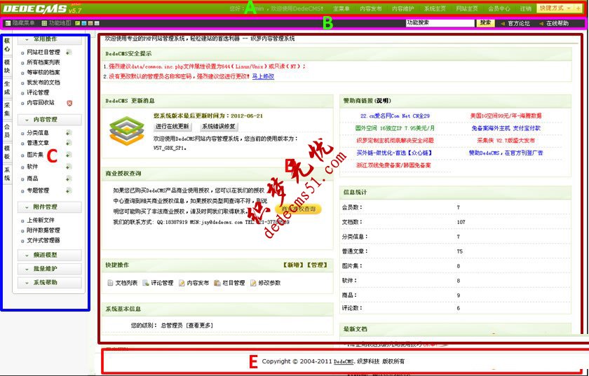 dede织梦后台默认界面