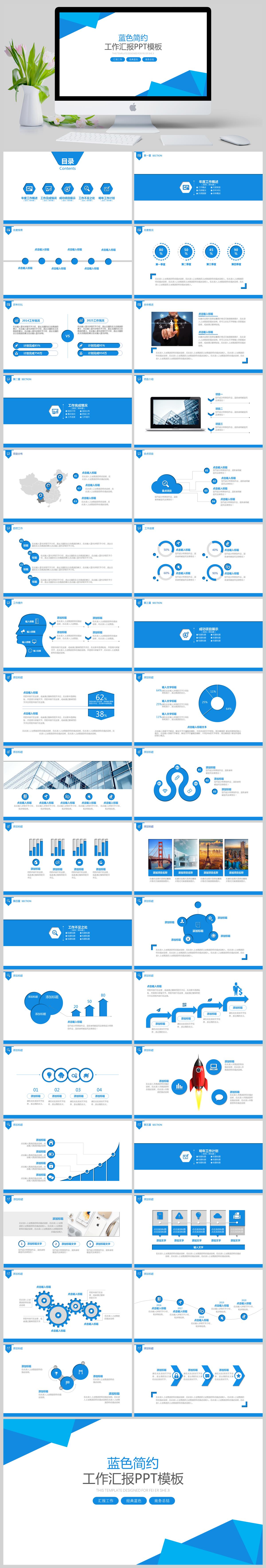 蓝色简约工作汇报商务总结PPT模版(图1)