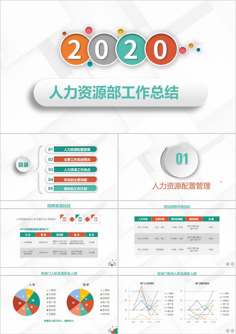 2020企业人力资源部行政管理招聘工作年终总结PPT模板(图1)