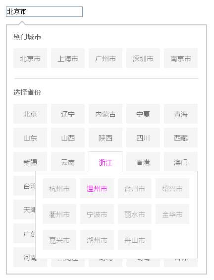 jQuery点击文本框下拉菜单城市选择代码(图1)