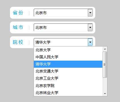 原生js城市高校三级联动菜单选择代码(图1)