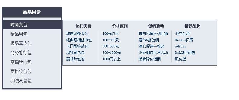 纯csshover3.htc网上商城左侧垂直商品分类二级菜单(兼容ie6)(图1)