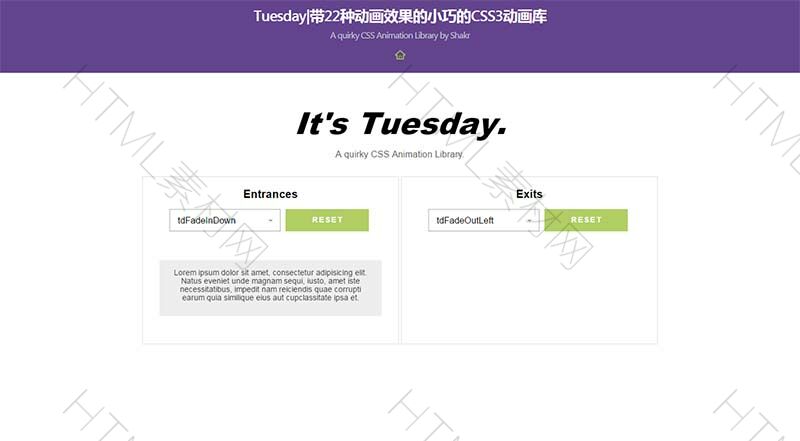 Tuesday带22种动画效果的小巧的CSS3动画库(图1)