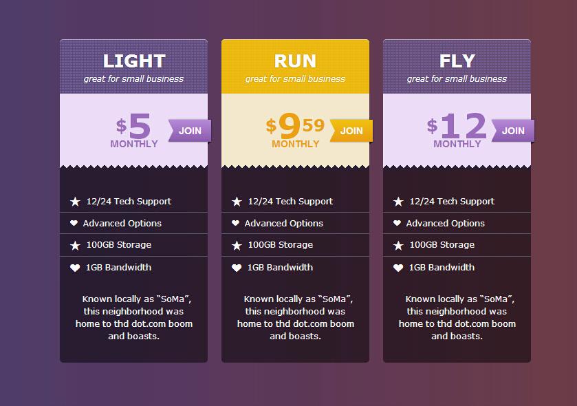 css3渐变色制作漂亮的css3价格列表布局样式代码(图1)