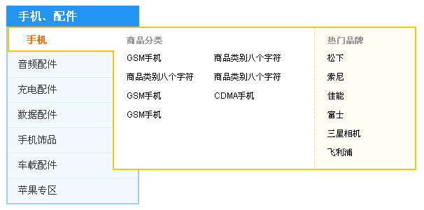 jquery hover电子商城常用左侧商品分类导航菜单样式代码(图1)