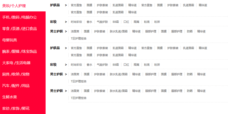 jquery仿天猫首页分类导航菜单切换代码(图1)