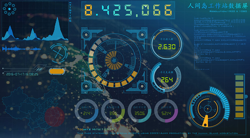 html5 css3酷炫HUD科幻数据屏幕动画界面特效(图1)