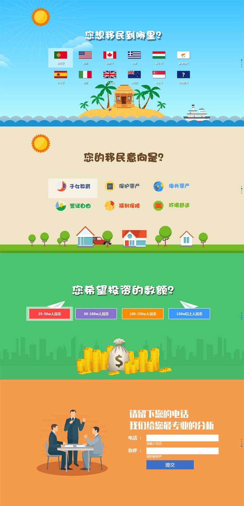 html5 css3海外移民答题页面动画模板(图1)