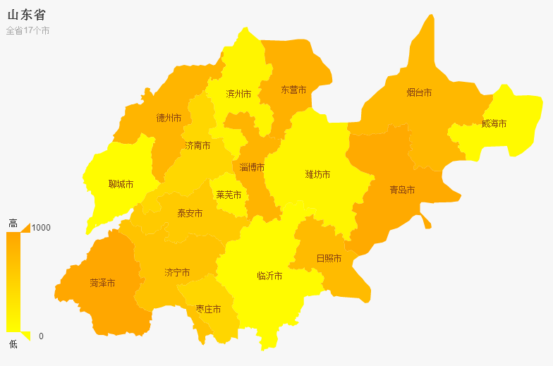 html5 canvas山东省地图分布颜色标记(图1)